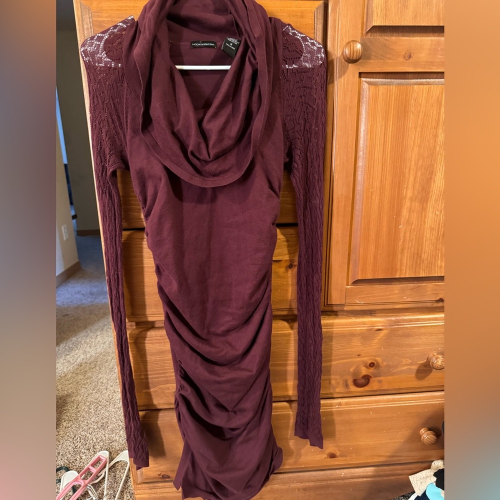 Moda International Maroon Lace Shoulder Dress